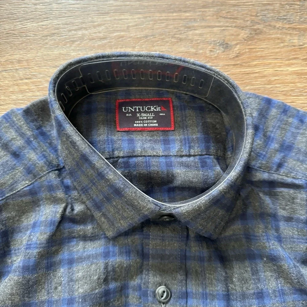 NWT UNTUCKit Macari Flannel Style Mens Long Sleeve Button Up Shirt Size XS Slim - Picture 4 of 11